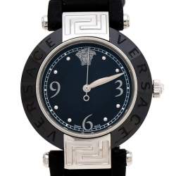 مملوكة مسبقًا Versace Black Ceramic Stainless Steel Rubber Reve 92Q Women's Wristwatch 35 mm