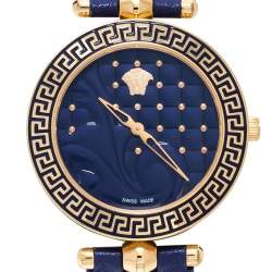 Pre Owned Versace Blue Rose Gold Plated Stainless Steel Vanitas K7Q Women's Wristwatch 40 mm