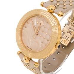 Pre Owned Versace Beige Rose Gold Plated Stainless Steel Vanitas VK7 Women's Wristwatch 40 mm