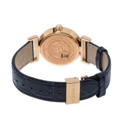 Pre Owned Versace Blue Gold Plated Stainless Steel Vanity P5Q Quartz Women's Wristwatch 35MM