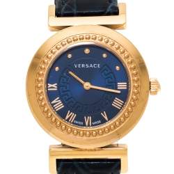 Pre Owned Versace Blue Gold Plated Stainless Steel Vanity P5Q Quartz Women's Wristwatch 35MM