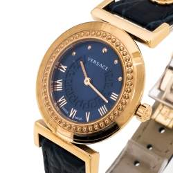Pre Owned Versace Blue Gold Plated Stainless Steel Vanity P5Q Quartz Women's Wristwatch 35MM