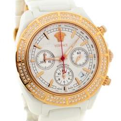 Versace White Ceramic Rose Gold Plated Stainless Steel Diamond DV One 11CC Unisex Wristwatch 40 mm