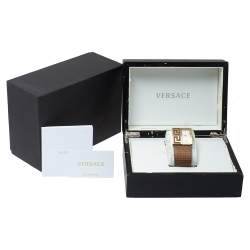 Pre Owned Versace White Yellow Gold Tone Stainless Steel V-Greca 64Q Women's Wristwatch 36 mm