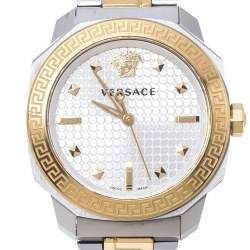 Pre Owned Versace White Yellow Gold Plated and Stainless Steel Dylos VQD140016 Women's Wristwatch 35 mm
