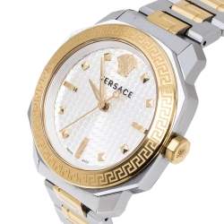 Pre Owned Versace White Yellow Gold Plated and Stainless Steel Dylos VQD140016 Women's Wristwatch 35 mm