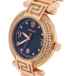 Pre Owned ساعة يد نسائية فرساتشي  ريف 68Q ستانلس ستيل مطلية ذهبي وردي سوداء 35 مم