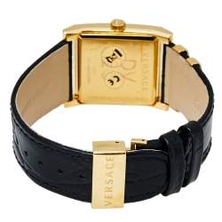 Pre Owned ساعة يد نسائية فيرساتشي في دي25 في كيو أف020015 ستانلس ستيل مطلي بليت ذهب أصفر أسود 30 مم