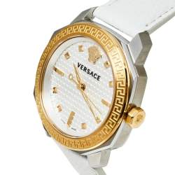 Pre Owned ساعة يد نسائية فيرساتشي ديلوسVQD020015 ستانلس ستيل بلونين وجلد بيضاء 35 مم