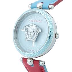 Pre Owned Versace Blue Stainless Steel & Leather Palazzo VCO 070017 Women's Wristwatch 37mm