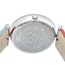 Pre Owned Versace Blue Stainless Steel & Leather Palazzo VCO 070017 Women's Wristwatch 37mm