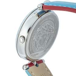 Pre Owned Versace Blue Stainless Steel & Leather Palazzo VCO 070017 Women's Wristwatch 37mm