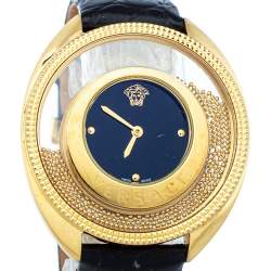 Pre Owned Versace Black Gold Plated Stainless Steel & Leather Destiny Spirit 86Q Women's Wristwatch 39 MM