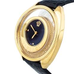 Pre Owned Versace Black Gold Plated Stainless Steel & Leather Destiny Spirit 86Q Women's Wristwatch 39 MM