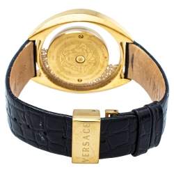 Pre Owned Versace Black Gold Plated Stainless Steel & Leather Destiny Spirit 86Q Women's Wristwatch 39 MM