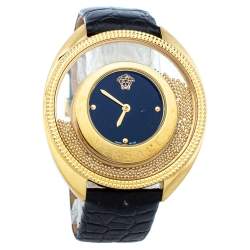 Pre Owned Versace Black Gold Plated Stainless Steel & Leather Destiny Spirit 86Q Women's Wristwatch 39 MM