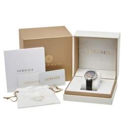 Pre Owned ساعة يد نسائية فيرساتشي هيبيسكوس ميستيك آي9كيو91دي9أتش آي أس009 ألماس و جلد و ستانلس ستيل سوداء 38 مم