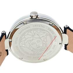 Pre Owned ساعة يد نسائية فيرساتشي هيبيسكوس ميستيك آي9كيو91دي9أتش آي أس009 ألماس و جلد و ستانلس ستيل سوداء 38 مم