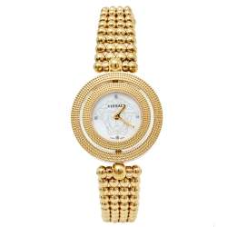 Pre Owned Versace Mother Of Pearl Yellow Gold Plated Stainless Steel Eon 79Q Women's Wristwatch 33.5 mm