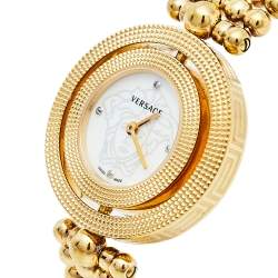 Pre Owned Versace Mother Of Pearl Yellow Gold Plated Stainless Steel Eon 79Q Women's Wristwatch 33.5 mm