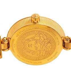 Pre Owned Versace Blue Gold Plated Stainless Steel Leather V-Signature VLA Women's Wristwatch 35 mm