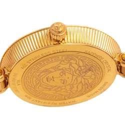 Pre Owned Versace Blue Gold Plated Stainless Steel Leather V-Signature VLA Women's Wristwatch 35 mm