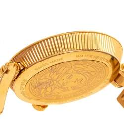 Pre Owned Versace Blue Gold Plated Stainless Steel Leather V-Signature VLA Women's Wristwatch 35 mm
