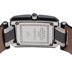 مملوكة مسبقًا Versace Black Stainless Steel & Ceramic Leather Era 70Q Women's Wristwatch 24 mm