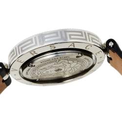 Pre Owned Versace Mother Of Pearl Stainless Steel Leather Eon 79Q Women's Wristwatch 34 mm