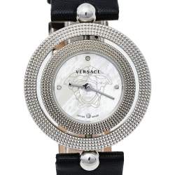 Pre Owned Versace Mother Of Pearl Stainless Steel Leather Eon 79Q Women's Wristwatch 34 mm