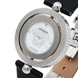 Pre Owned Versace Mother Of Pearl Stainless Steel Leather Eon 79Q Women's Wristwatch 34 mm