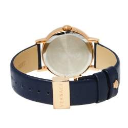 Pre Owned Versace Blue Gold Plated Stainless Steel Leather Virtus VEHC Women's Wristwatch 36 mm