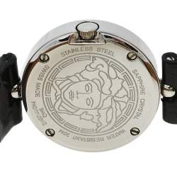 Pre Owned Versace Black Stainless Steel Patent Leather Eon Soiree 94Q Women's Wristwatch 27 mm
