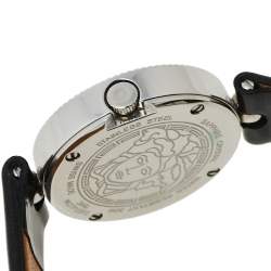 Pre Owned Versace Black Stainless Steel Patent Leather Eon Soiree 94Q Women's Wristwatch 27 mm