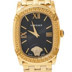 Pre Owned Versace Black Gold Plated Stainless Steel Couture Oval VE1B Women's Wristwatch 29 mm