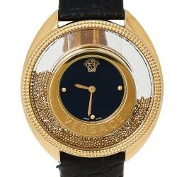 Pre Owned Versace Black Gold Plated Stainless Steel & Leather Destiny Spirit 86Q Women's Wristwatch 39 mm
