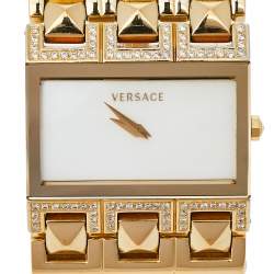 مملوكة مسبقًا Versace Mother of Pearl Gold Plated Stainless Steel Cleopatra 85Q Women's Wristwatch 33 mm