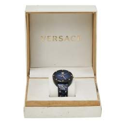 Pre Owned Versace Blue Ion Plated Steel Leather Shadov VEBM00418 Women's Wristwatch 38 mm