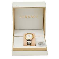 Pre Owned Versace Mother of Pearl Gold Plated Stainless Steel Daphnis V16 Women's Wristwatch 35 MM