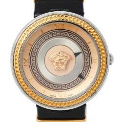 Pre Owned Versace Rose Gold Two-Tone Stainless Steel Leather V-Metal Icon VLC100014 Women's Wristwatch 40 mm