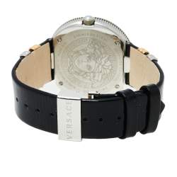 Pre Owned Versace Rose Gold Two-Tone Stainless Steel Leather V-Metal Icon VLC100014 Women's Wristwatch 40 mm