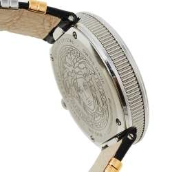 Pre Owned Versace Rose Gold Two-Tone Stainless Steel Leather V-Metal Icon VLC100014 Women's Wristwatch 40 mm