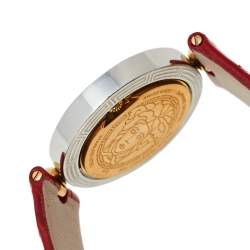 Pre Owned Versace Red Two Tone Stainless Steel Leather Diamond Eon Ellipsis 91Q Women's Wristwatch 32 mm x 40 mm