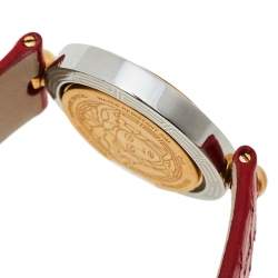 Pre Owned Versace Red Two Tone Stainless Steel Leather Diamond Eon Ellipsis 91Q Women's Wristwatch 32 mm x 40 mm