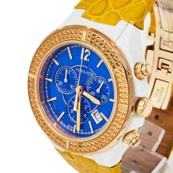 Pre Owned Versace Blue Ceramic & Gold Tone Stainless Steel Leather DV One 28C Women's Wristwatch 42 mm