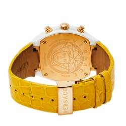 Pre Owned Versace Blue Ceramic & Gold Tone Stainless Steel Leather DV One 28C Women's Wristwatch 42 mm