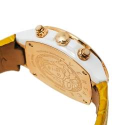 Pre Owned Versace Blue Ceramic & Gold Tone Stainless Steel Leather DV One 28C Women's Wristwatch 42 mm