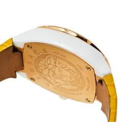 Pre Owned Versace Blue Ceramic & Gold Tone Stainless Steel Leather DV One 28C Women's Wristwatch 42 mm