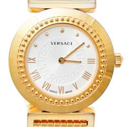 Versace Opaline White Yellow Gold Tone Stainless Steel Vanity P5Q Women's Wristwatch 35 mm