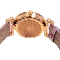 Pre Owned Versace Lilac Gold Plated Stainless Steel Leather Vanity P5Q Women's Wristwatch 35 mm 